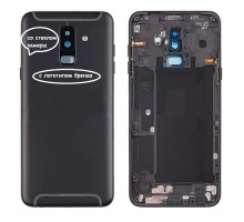 Задняя крышка для Samsung A6 Plus 2018/ SM-A605 (со стеклом камеры) (LOGO) (черный)