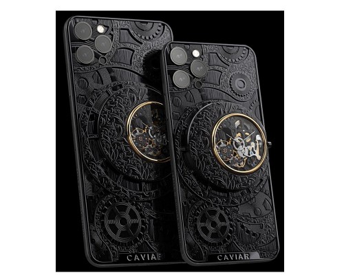Чехол для Apple iPhone 13 Pro накладка (натуральная кожа) Caviar (черный)