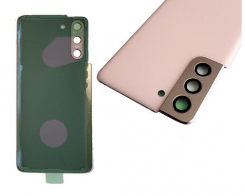 Задняя крышка для Samsung S21/ SM-G991 (со стеклом камеры) (LOGO) (розовый)