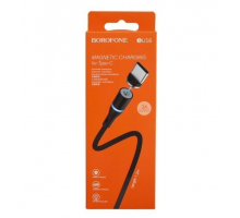 Кабель USB - Type-C Borofone BU16, 1.2м, круглый, 3A, тканевый, магнитный, цвет: чёрный